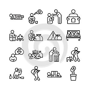 Homeless people icon set