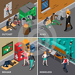 Homeless People Isometric Design Concept