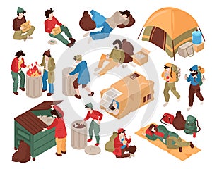 Homeless People Isometric Set