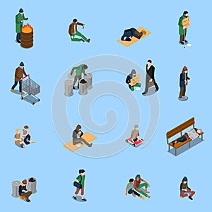 Homeless People Isometric Set