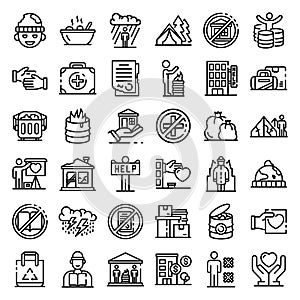Homeless shelter icons set, outline style