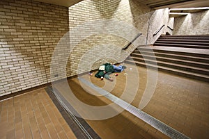 Homeless sleeping on the ground