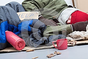 Homeless sleeping on the ground