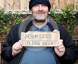 Homeless smiling man