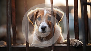 Homeless street puppy in a cage outdoors