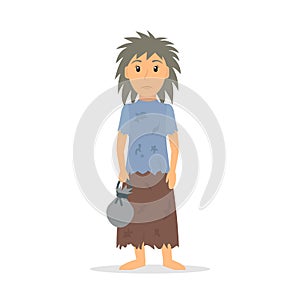 Homeless woman character.