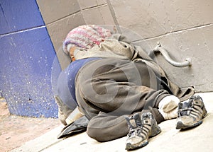 Homeless Woman on Sidewalk