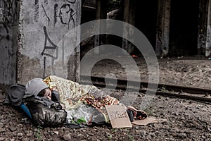 Homeless woman sleeping