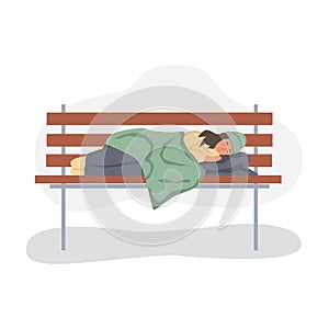 A homeless woman sleeps on a Park bench
