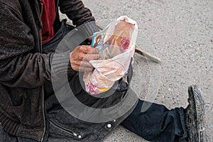 Homeless woman on the street