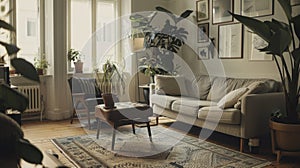 Homely Comfort. A Living Room Alive With Plants And Warmth. Generative AI photo