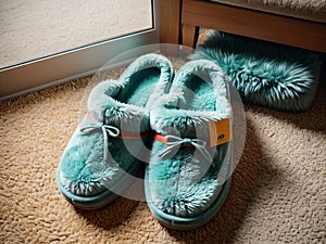 Homely Comfort Relax and Unwind with Warm and Cozy Slippers.AI Generated