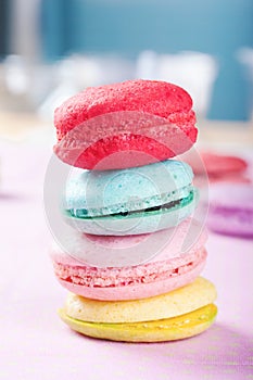 Homely macaron stack close up photo