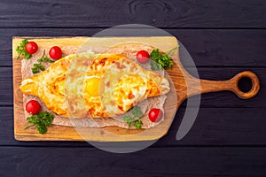 Homemade adjarian khachapuri with egg