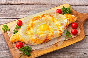 Homemade adjarian khachapuri with egg