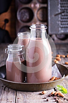 Homemade almond chocolate milk