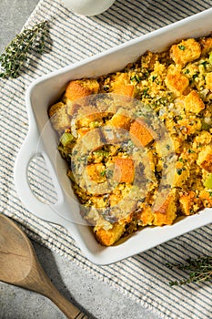 Homemade American Cornbread Stuffing with Sage