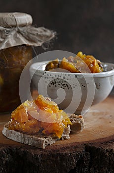 Homemade apple chutney made from fresh juicy apples. Close-up, selective focus. Traditional Indian food