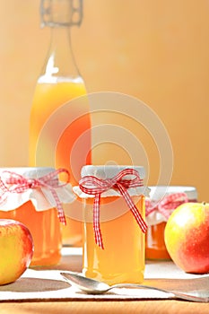 Homemade apple jelly juice jars bottle