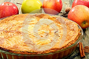 Homemade apple pie closeup.