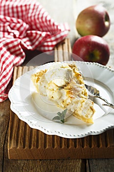 Homemade apple pie with vanilla ice cream