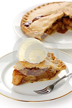 Homemade apple pie with ice cream
