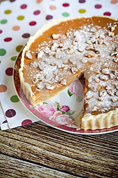 Homemade apple pie with nuts and dulce de leche