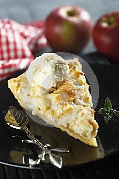 Homemade apple pie with vanilla ice cream