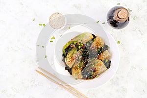 Homemade asian sauteed soy bok choy with sesame seeds. Stir fry pak choi.