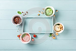 Homemade assorted ice cream in a bowl