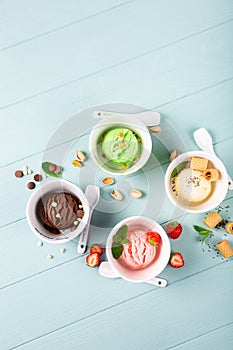 Homemade assorted ice cream in a bowl