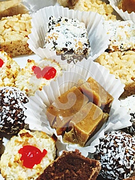 Homemade Assortment Of Christmas Cookies In Gift Box Close Up