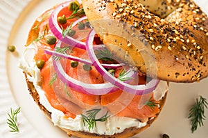 Homemade Bagel and Salmon Lox