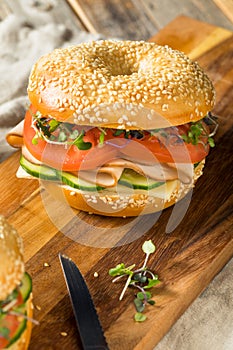 Homemade Bagel Turkey Sandwich