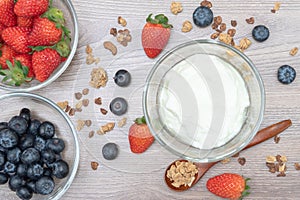 Homemade baked granola berry fruit yogurt