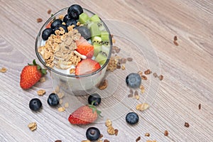 Homemade baked granola berry fruit yogurt