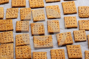 Homemade baked parmesan cheesse crackers with rosemary