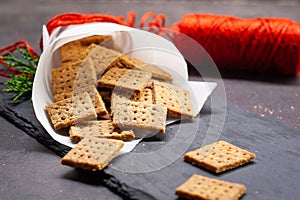 Homemade baked parmesan cheesse crackers with rosemary