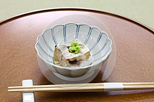Homemade baked sesame tofu,  japanese traditional vegan cuisine photo