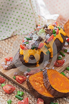 Baked and stuffed sweet potato photo