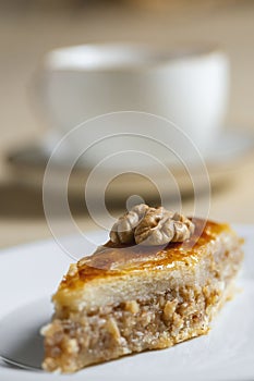 Homemade baklava with nuts and honey