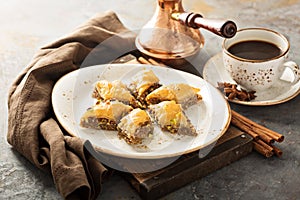 Homemade baklava with nuts and honey