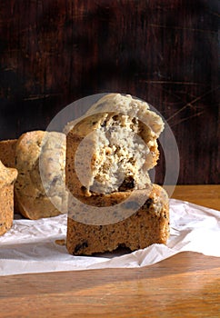 Homemade banana muffin on the kitchen table