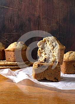 Homemade banana muffin on the kitchen table