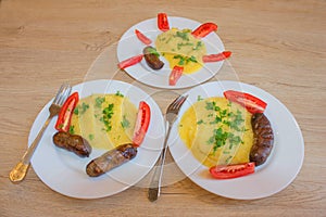 Homemade Bangers and Mash with Herbs and Gravy