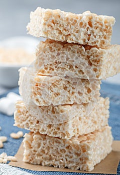 Homemade bars of Marshmallow and crispy rice close-up