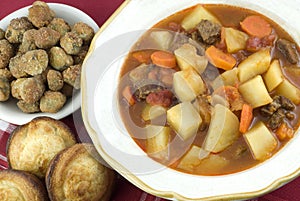 Homemade Beef Stew with Cornbread Muffins