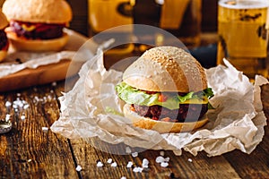 Homemade Beefburger on Table.