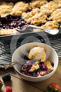 Homemade Berry Cobbler with Ice Cream