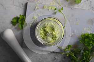 Homemade bio flavored salt with herbs